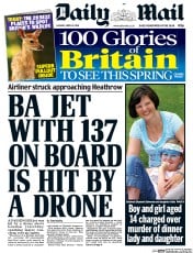 Daily Mail (UK) Newspaper Front Page for 18 April 2016