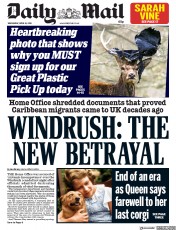 Daily Mail (UK) Newspaper Front Page for 18 April 2018