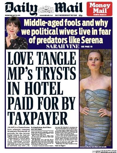 Daily Mail Newspaper Front Page (UK) for 18 May 2016