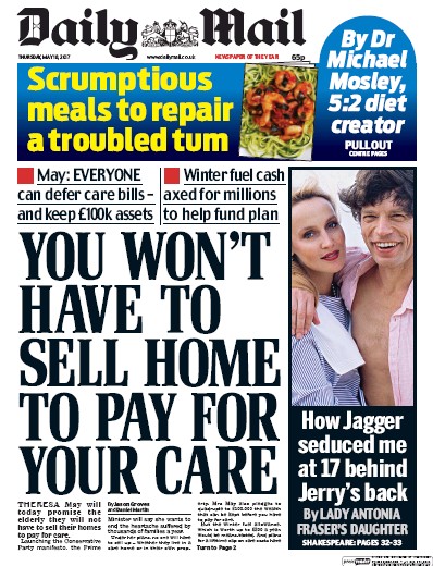 Daily Mail Newspaper Front Page (UK) for 18 May 2017