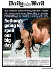 Daily Mail (UK) Newspaper Front Page for 18 May 2018
