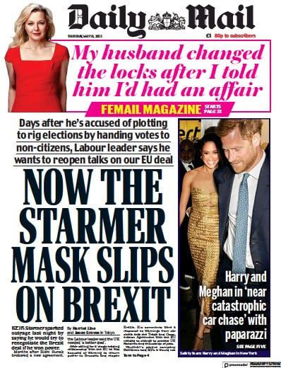 Daily Mail Newspaper Front Page (UK) for 18 May 2023