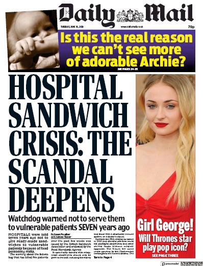 Daily Mail Newspaper Front Page (UK) for 18 June 2019