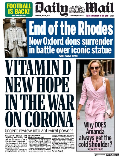 Daily Mail Newspaper Front Page (UK) for 18 June 2020