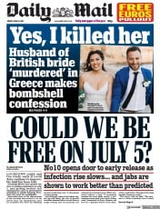 Daily Mail (UK) Newspaper Front Page for 18 June 2021