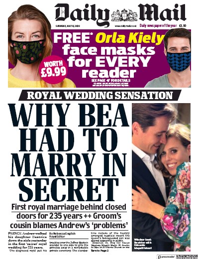 Daily Mail Newspaper Front Page (UK) for 18 July 2020