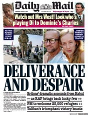 Daily Mail (UK) Newspaper Front Page for 18 August 2021