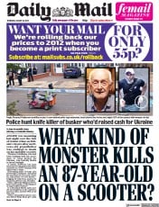 Daily Mail front page for 18 August 2022