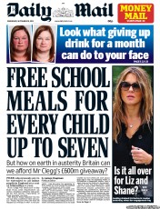 Daily Mail Newspaper Front Page (UK) for 18 September 2013