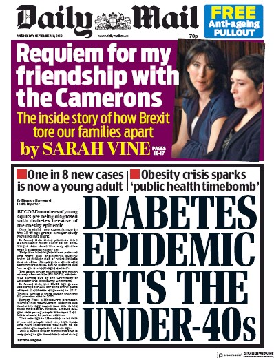 Daily Mail Newspaper Front Page (UK) for 18 September 2019