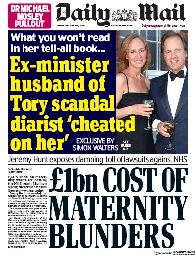 Daily Mail Newspaper Front Page (UK) for 18 September 2020