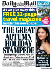 Daily Mail (UK) Newspaper Front Page for 18 September 2021