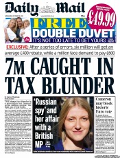 Daily Mail Newspaper Front Page (UK) for 19 October 2011