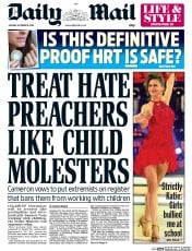 Daily Mail (UK) Newspaper Front Page for 19 October 2015