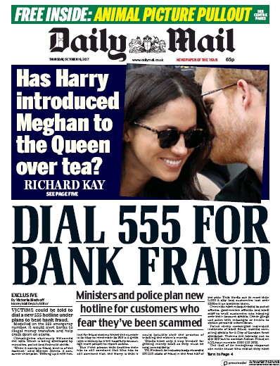 Daily Mail Newspaper Front Page (UK) for 19 October 2017