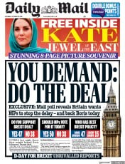 Daily Mail (UK) Newspaper Front Page for 19 October 2019