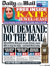 Daily Mail (UK) Newspaper Front Page for 19 October 2019