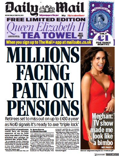 Daily Mail Newspaper Front Page (UK) for 19 October 2022