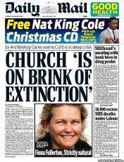 Daily Mail Newspaper Front Page (UK) for 19 November 2013