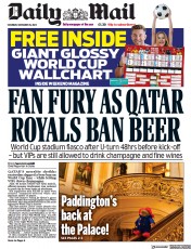 Daily Mail front page for 19 November 2022