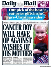 Daily Mail (UK) Newspaper Front Page for 19 December 2012