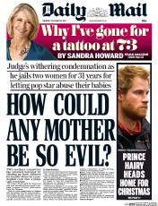 Daily Mail (UK) Newspaper Front Page for 19 December 2013