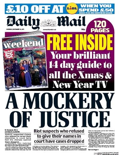 Daily Mail Newspaper Front Page (UK) for 19 December 2015