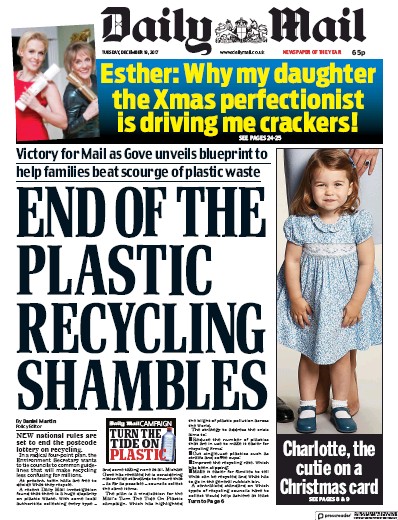 Daily Mail Newspaper Front Page (UK) for 19 December 2017