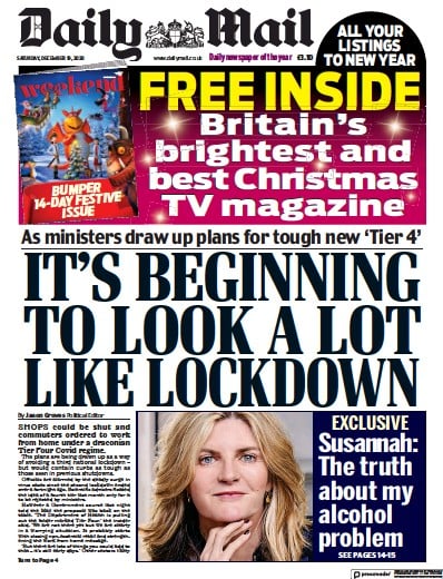 Daily Mail Newspaper Front Page (UK) for 19 December 2020