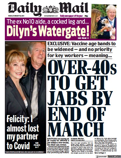 Daily Mail Newspaper Front Page (UK) for 19 February 2021