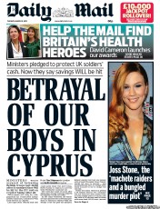 Daily Mail (UK) Newspaper Front Page for 19 March 2013