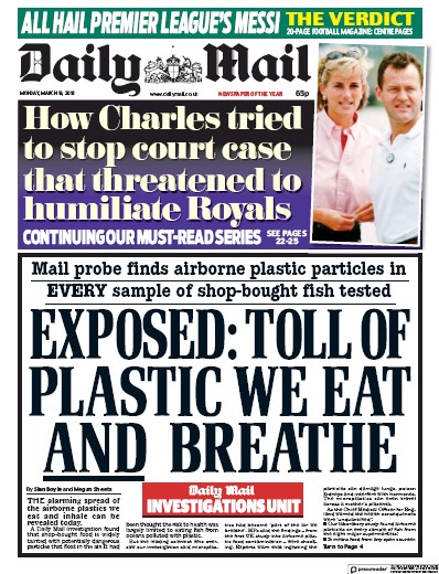 Daily Mail Newspaper Front Page (UK) for 19 March 2018