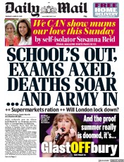 Daily Mail (UK) Newspaper Front Page for 19 March 2020