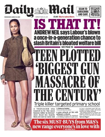 Daily Mail Newspaper Front Page (UK) for 19 March 2025