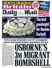 Daily Mail (UK) Newspaper Front Page for 19 April 2016