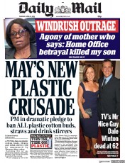 Daily Mail (UK) Newspaper Front Page for 19 April 2018