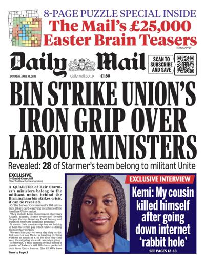 Daily Mail Newspaper Front Page (UK) for 19 April 2025