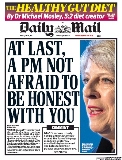 Daily Mail Newspaper Front Page (UK) for 19 May 2017