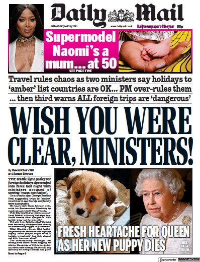 Daily Mail Newspaper Front Page (UK) for 19 May 2021