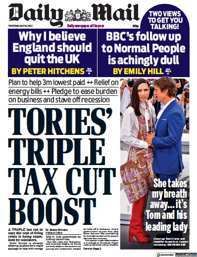 Daily Mail Newspaper Front Page (UK) for 19 May 2022