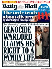 Daily Mail (UK) Newspaper Front Page for 19 June 2014