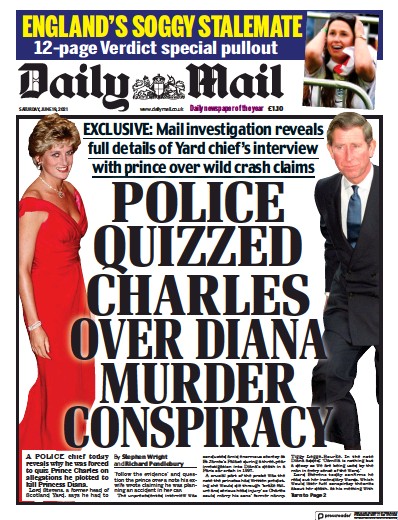 Daily Mail Newspaper Front Page (UK) for 19 June 2021
