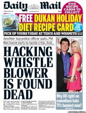 Daily Mail Newspaper Front Page (UK) for 19 July 2011