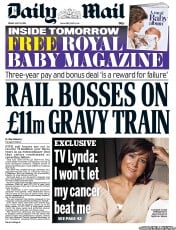 Daily Mail Newspaper Front Page (UK) for 19 July 2013