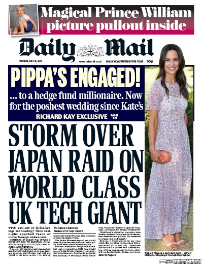 Daily Mail Newspaper Front Page (UK) for 19 July 2016