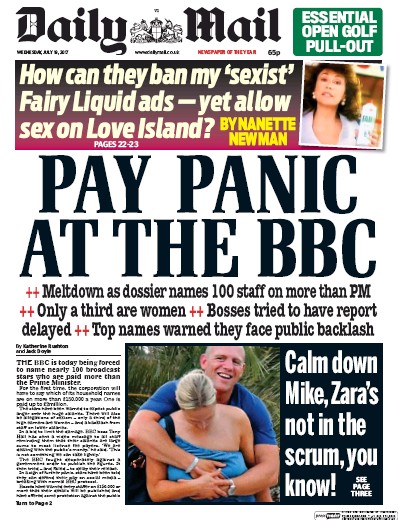 Daily Mail Newspaper Front Page (UK) for 19 July 2017