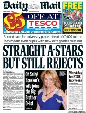 Daily Mail Newspaper Front Page (UK) for 19 August 2011