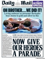 Daily Mail (UK) Newspaper Front Page for 19 August 2016