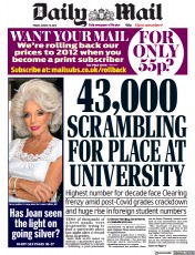 Daily Mail (UK) Newspaper Front Page for 19 August 2022