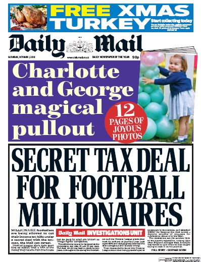 Daily Mail Newspaper Front Page (UK) for 1 October 2016